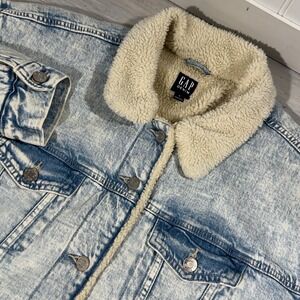 Gap Jacket‎ Womens Medium Denim Jean Sherpa Fleece Lined Trucker Retro